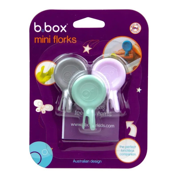 b.box Mini Flork 3 Pack Toddler Forks, Reusable, Soft & Safe