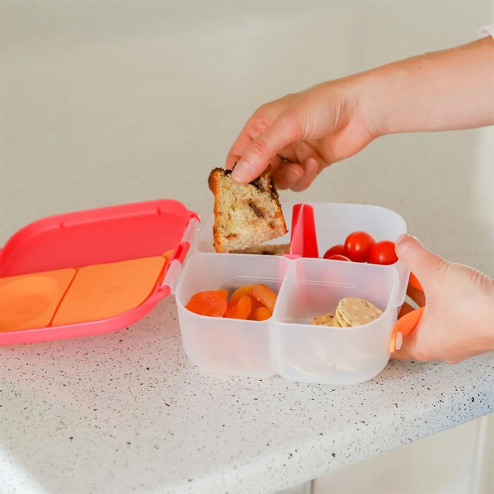 b.box Mini Lunchbox 3 Compartments, Whole Fruit Fit, Strawberry Shake Pink Orange
