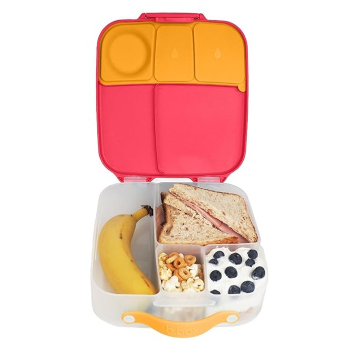 b.box Mini Lunchbox 3 Compartments, Whole Fruit Fit, Strawberry Shake Pink Orange