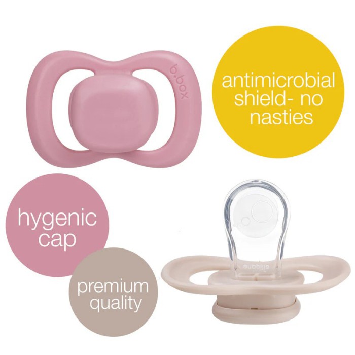 b.box Pacifier Silicone Twin Pack, Berry & Blush, Orthodontic