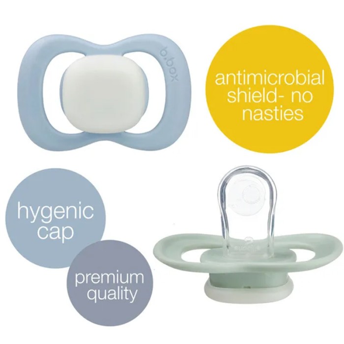 b.box Pacifier Silicone Twin Pack, Sage & Sky, Orthodontic