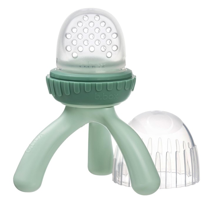 b.box Silicone Fresh Food Feeder with Cap, Easy Grip, Tripod Base, Sage Green