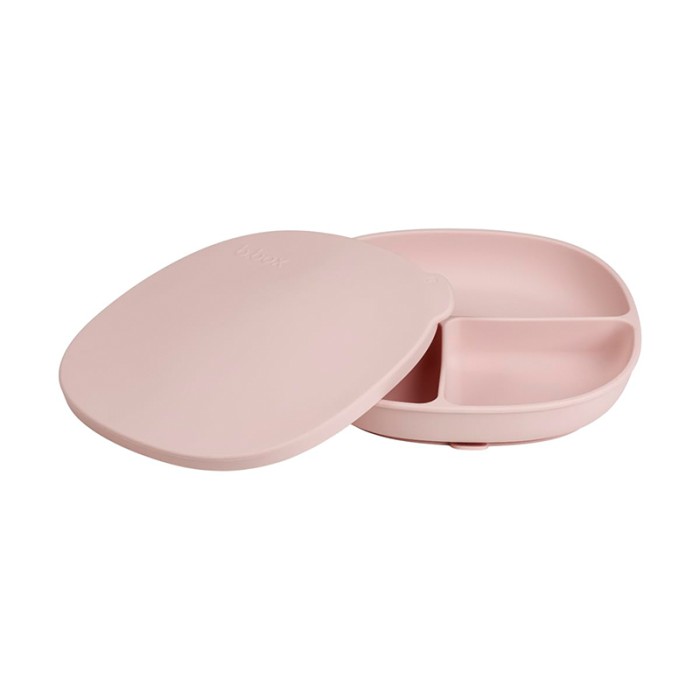 b.box Silicone Plate with Lid, Dishwasher & Microwave Safe, Blush