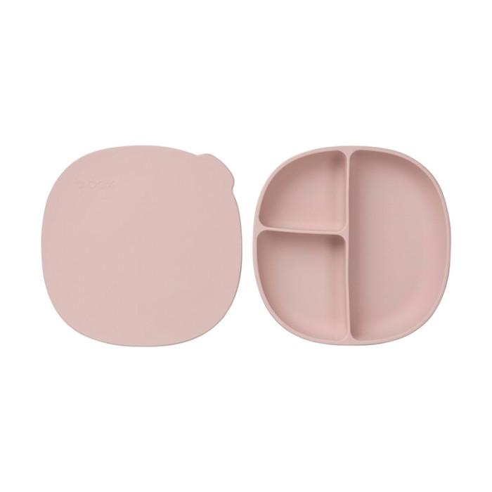 b.box Silicone Plate with Lid, Dishwasher & Microwave Safe, Blush