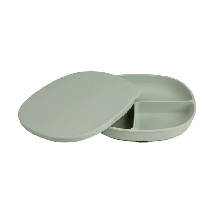 b.box Silicone Plate with Lid, Dishwasher & Microwave Safe, Sage
