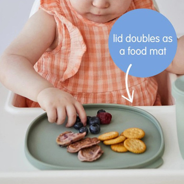 b.box Silicone Plate with Lid, Dishwasher & Microwave Safe, Sage