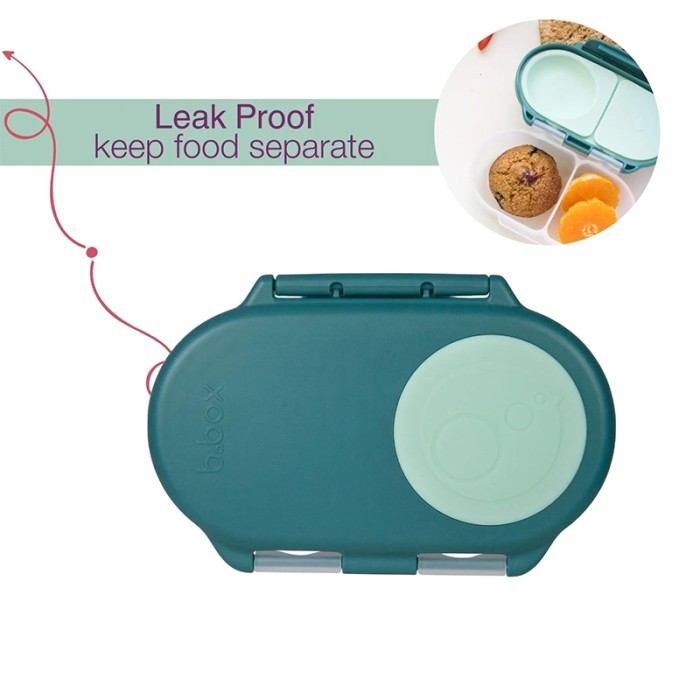 b.box Snackbox Mini Bento with 2 Leak Proof Compartments, Emerald Forest