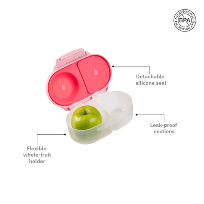 b.box Snackbox Mini Bento with 2 Leak Proof Compartments, Flamingo Fizz Pink