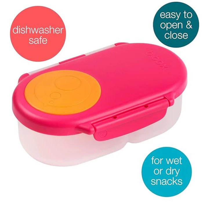 b.box Snackbox Mini Bento with 2 Leak Proof Compartments, Strawberry Shake Pink Orange
