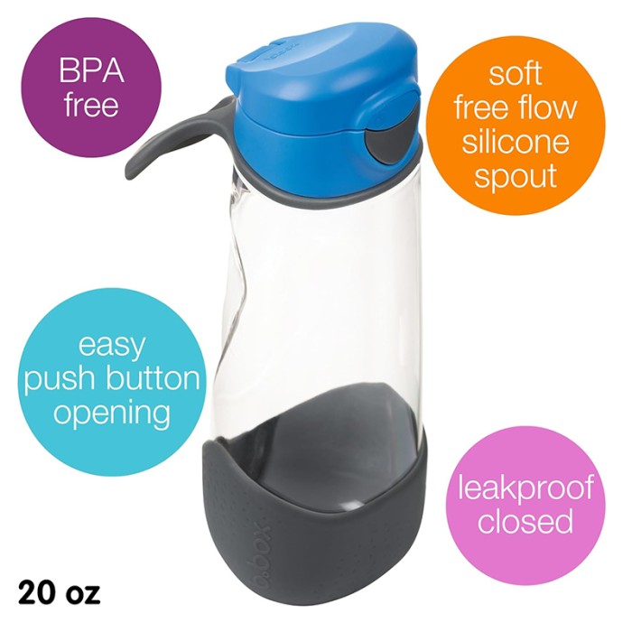 b.box Sport Spout Bottle, Tilt & Sip, Blue Slate 600ml