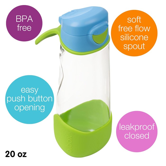 b.box Sport Spout Bottle, Tilt & Sip, Ocean Breeze Blue Green 600ml