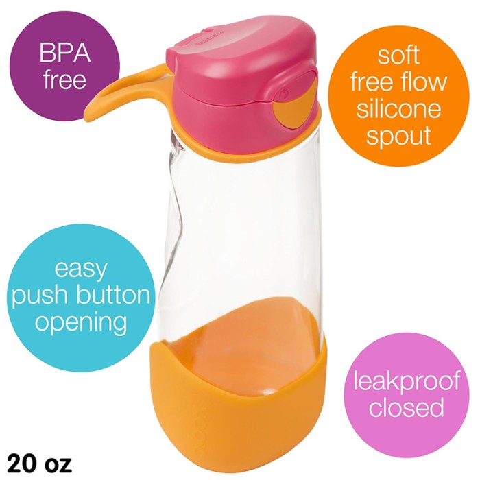 b.box Sport Spout Bottle, Tilt & Sip, Strawberry Shake Pink Orange 600ml