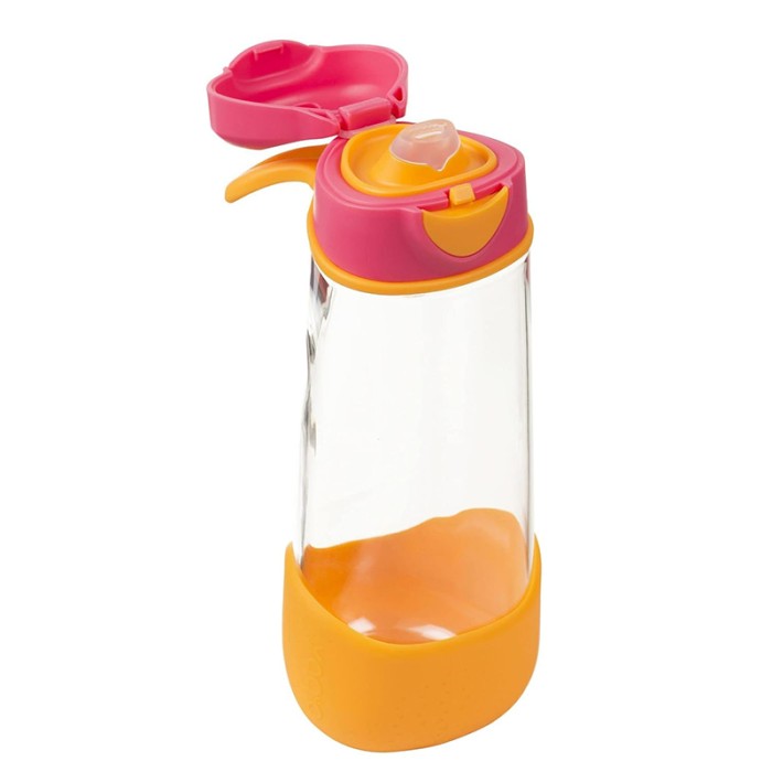 b.box Sport Spout Bottle, Tilt & Sip, Strawberry Shake Pink Orange 600ml