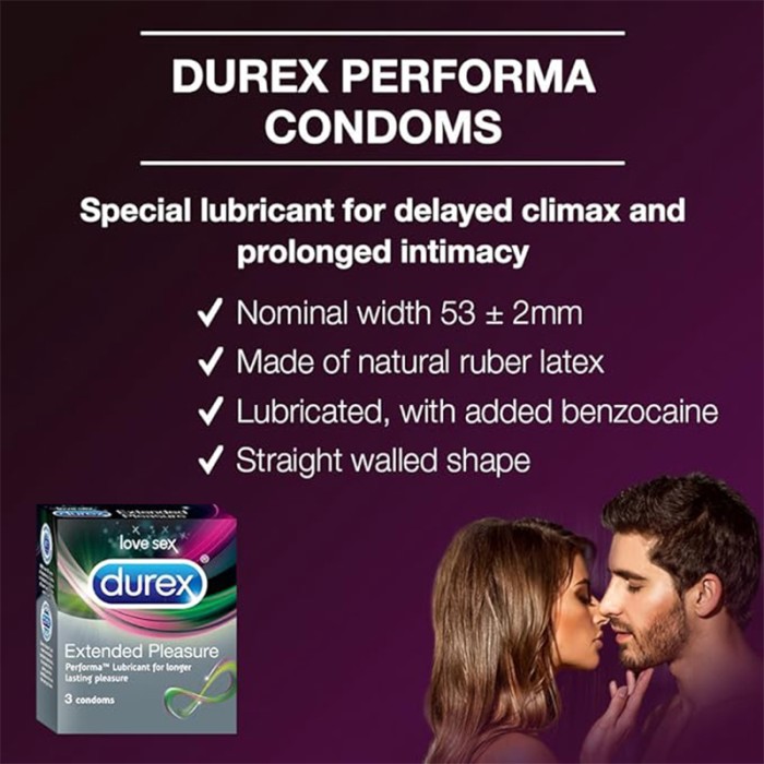 Durex Performa Delay Extended Pleasure Condom 3's LRC-169-0
