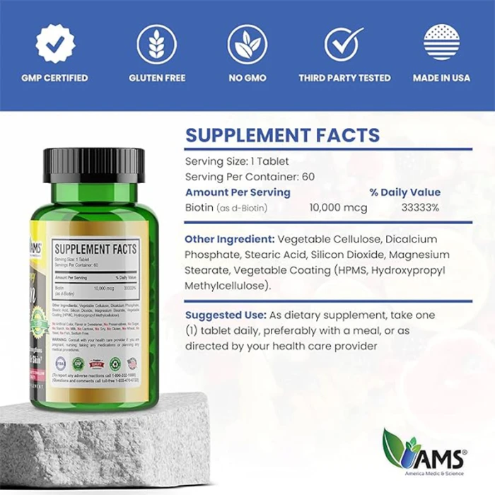 AMS Biotin 10000mcg Tablets 60's
