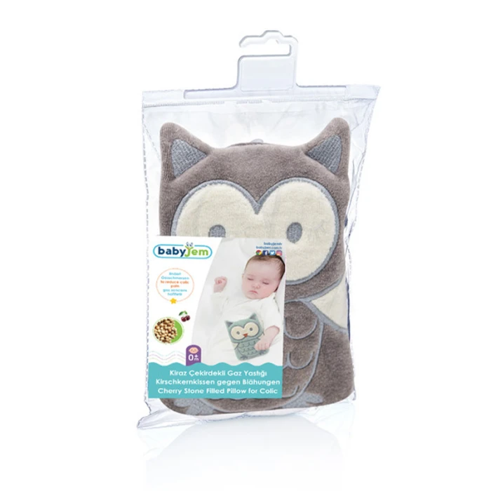Babyjem Cherry Seeds Filled Velvet Colic Owl Shaped Pillow, Grey, 0 Months+