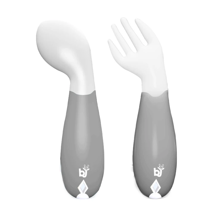 Babyjem Plastic Angled Fork & Spoon Set, 6+ Months, White