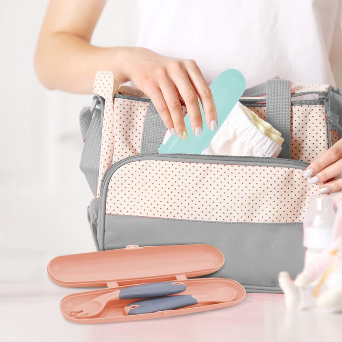 Babyjem Plastic Fork & Spoon Travel Case, 6+ Months, Rose