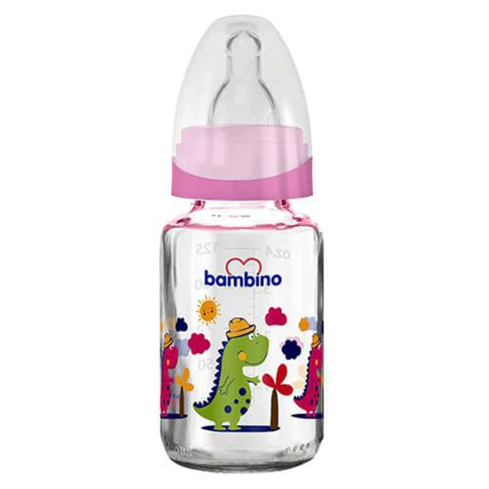 Bambino Classic Glass Feeding Bottle 125 ml Pink