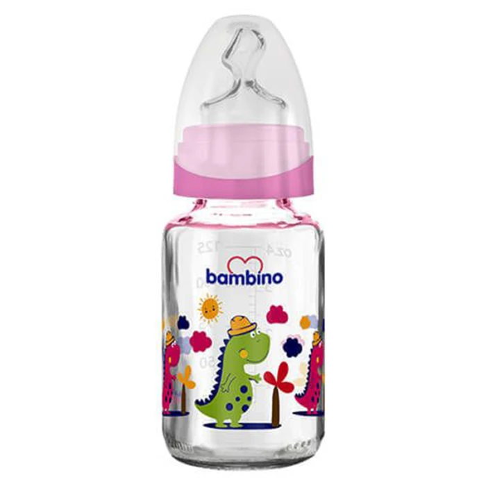 Bambino Classic Glass Feeding Bottle Orthodontic 125 ml Pink