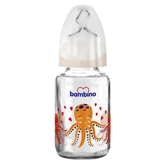 Bambino Classic Glass Feeding Bottle Orthodontic 125 ml White