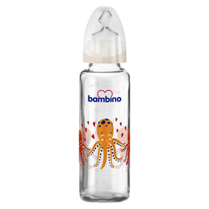 Bambino Classic Glass Feeding Bottle Orthodontic 225 ml White