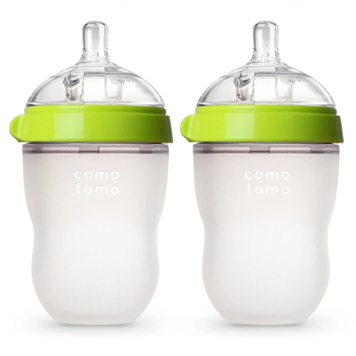 Comotomo Natural Feel Baby Bottles 2 x 250ml – Green & White