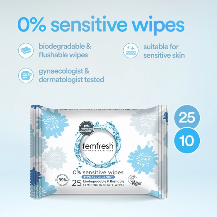 Femfresh Femine Intimate 0% Sensitive Wipes 25's
