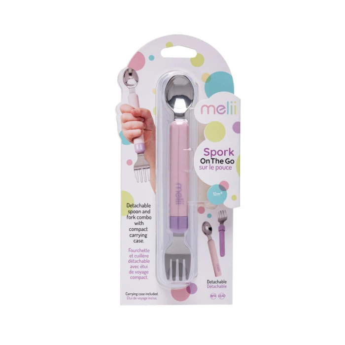 Melii Detachable Spoon & Fork With Carrying Case Pink & Purple