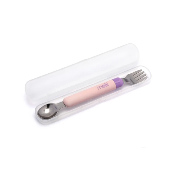 Melii Detachable Spoon & Fork With Carrying Case Pink & Purple