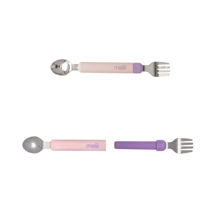 Melii Detachable Spoon & Fork With Carrying Case Pink & Purple