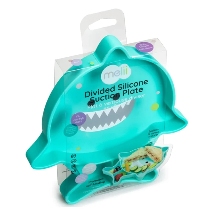 Melii Divided Silicone Suction Plate Turquoise Shark