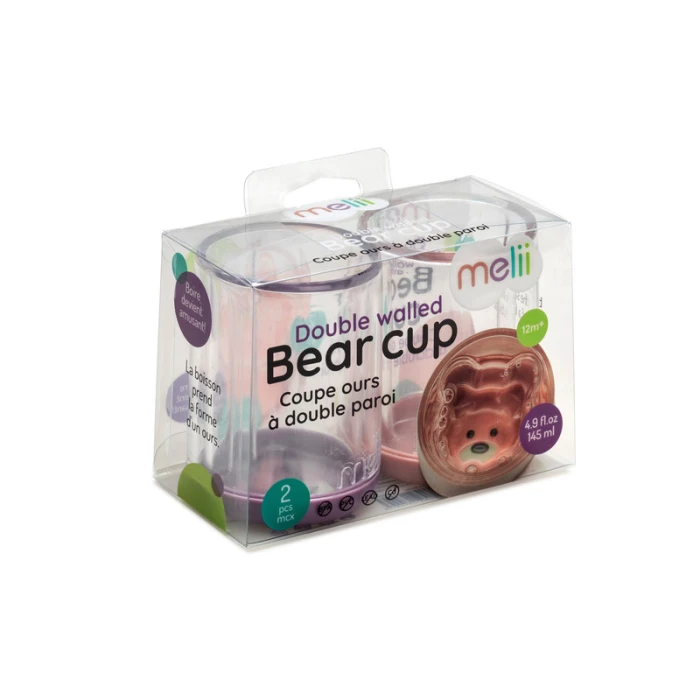 Melii Double Walled Bear Plastic Cup Purple & Pink 145ml 2 pcs