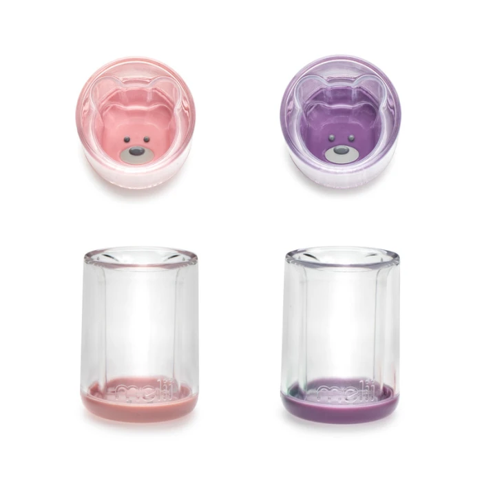Melii Double Walled Bear Plastic Cup Purple & Pink 145ml 2 pcs