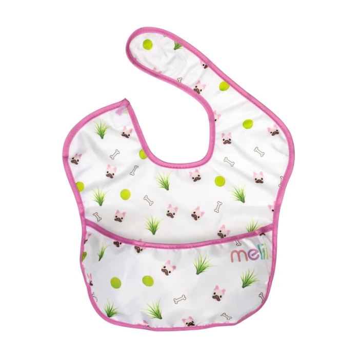 Melii Fold Up Bib With Scoop White & Pink Bulldog 2 pcs