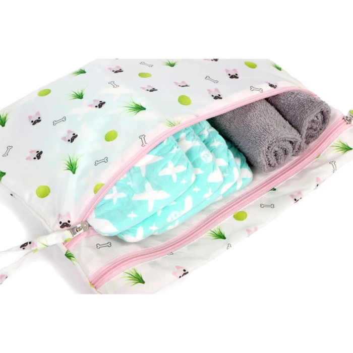 Melii - Multi Purpose Waterproof Wet Bag - White & Pink Bulldog