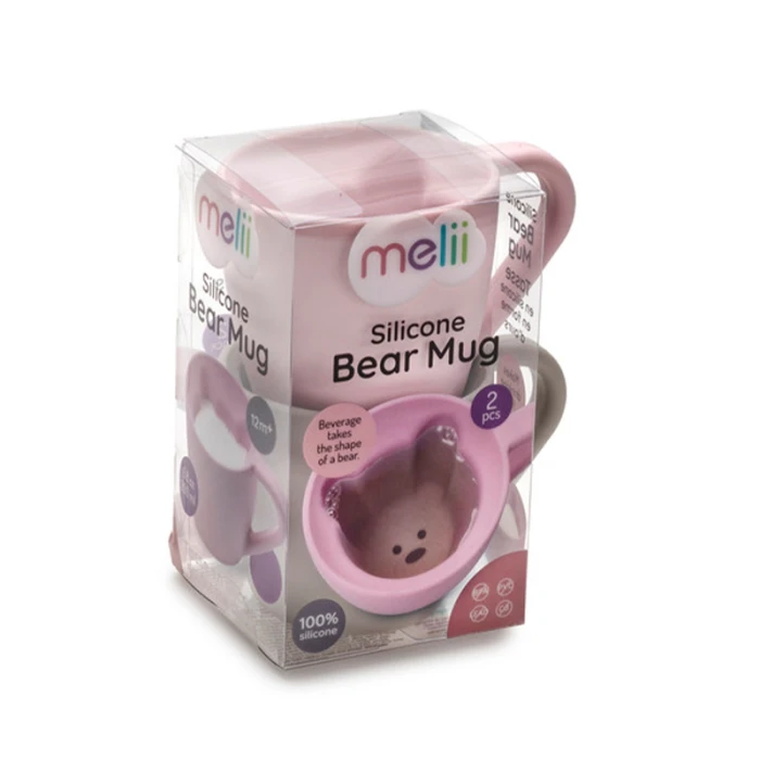 Melii Silicone Bear Mug - 2 Pack (Pink & Grey)