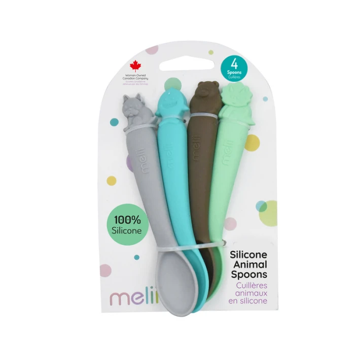 Melii Silicone Spoons 4 Pc Set - Shark, Dino, Dog, Bear