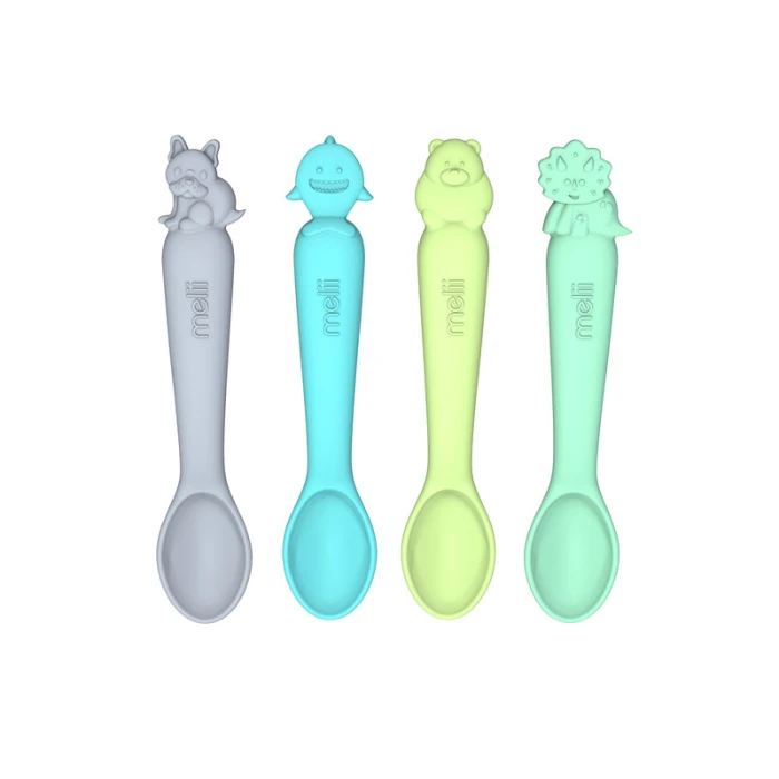Melii Silicone Spoons 4 Pc Set - Shark, Dino, Dog, Bear