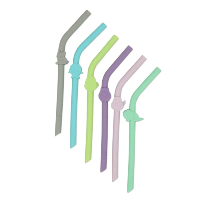 Melii Silicone Straws With Animals Clip Design & Cleaning Brush 6 pcs