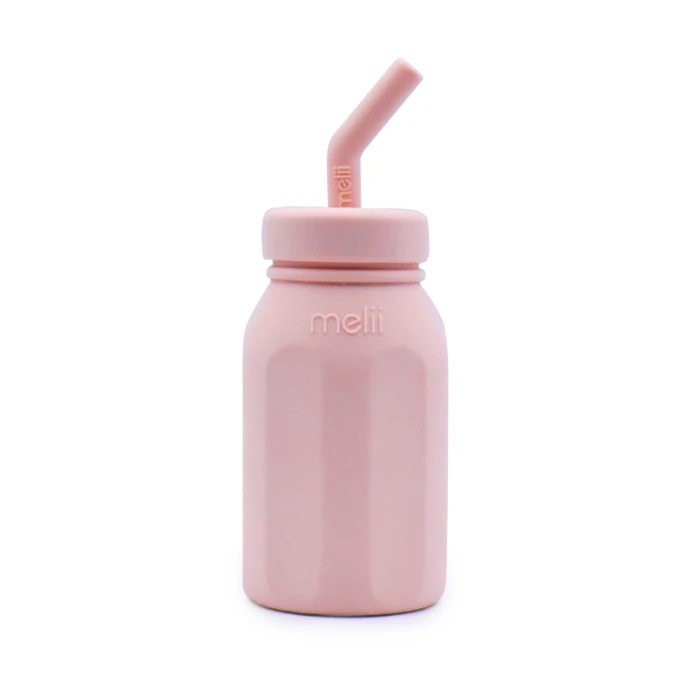 Melii Silicone Water Bottle With Straw 230 ml Pink