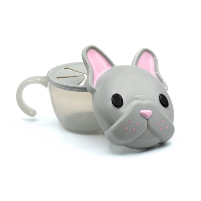 Melii Snack Container With Finger Trap - Grey & Pink Bulldog