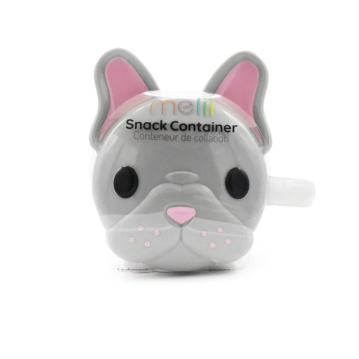 Melii Snack Container With Finger Trap - Grey & Pink Bulldog