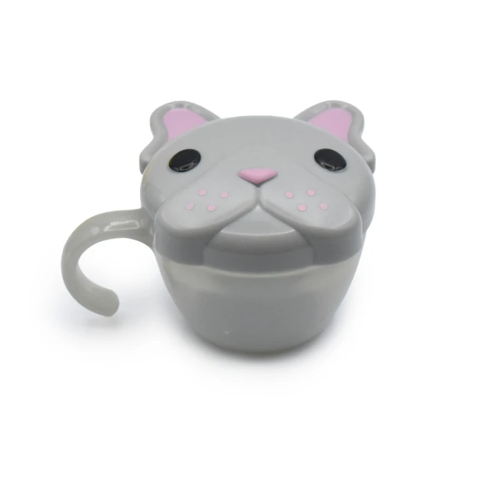 Melii Snack Container With Finger Trap - Grey & Pink Bulldog