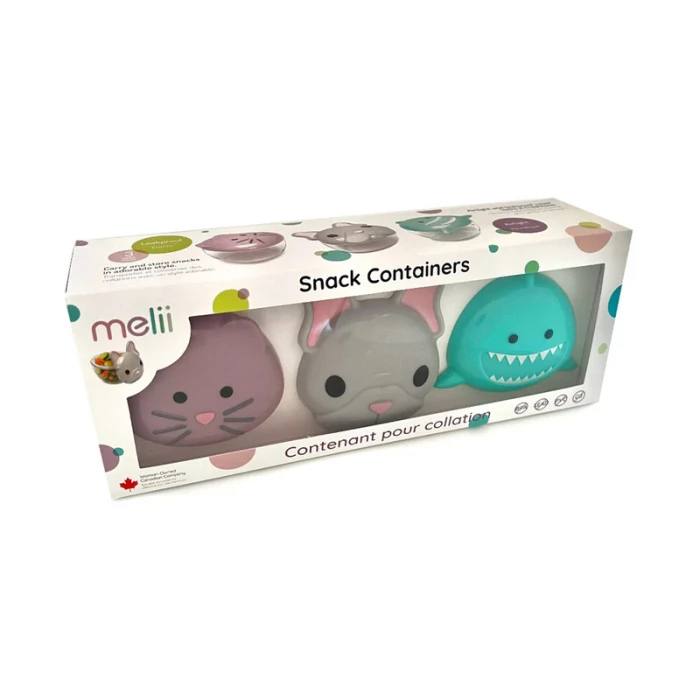 Melii Snack Container With PCTG Base - 3 Pack Bulldog, Shark, Cat 232ml