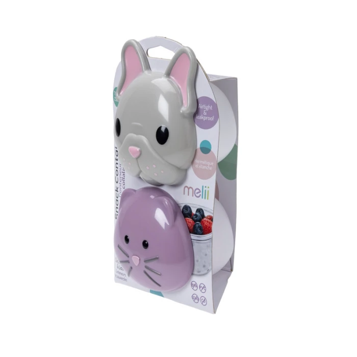 Melii Snack Food Storage Container With PP Base Bulldog & Cat 2 pcs
