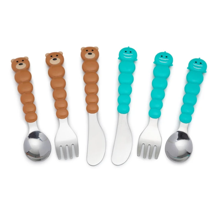 Melii Utensil Set - Brown Bear & Blue Shark (6 Pcs)