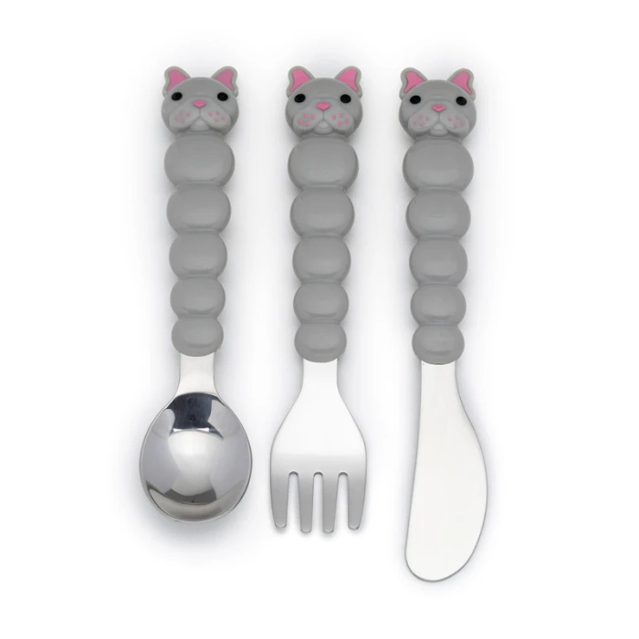 Melii Utensil Set - Purple Cat & Grey Bulldog (6 Pcs)