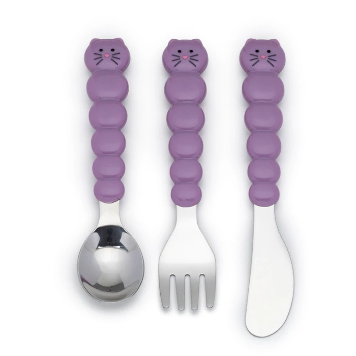 Melii Utensil Set - Purple Cat & Grey Bulldog (6 Pcs)
