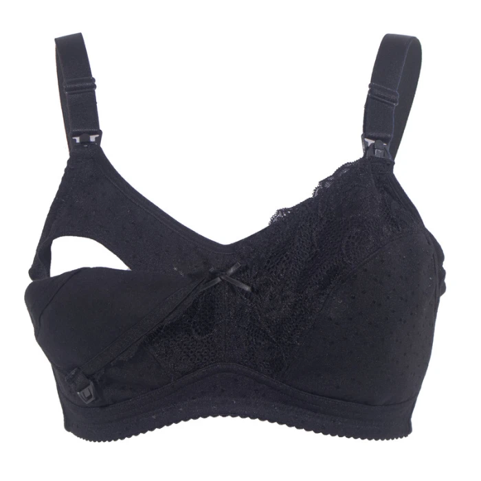 Okus  Basic Cotton Maternity & Nursing Bra  Black  Large